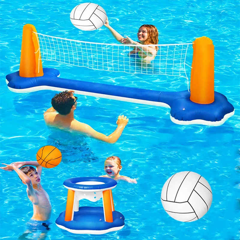 Inflatable Swimming Pool Buoy Set Volleyball Net And Basketball Hoop