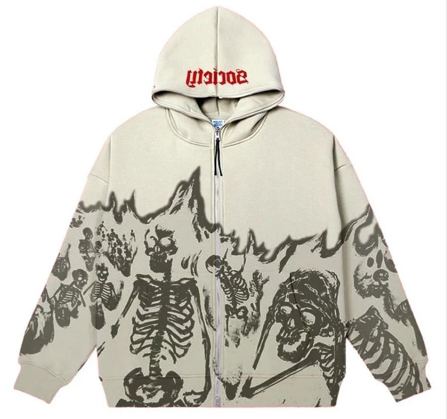 Mongw Mongw Millennium Wind Round Collar Skeleton Hoodie Couples Style 2023 Autumn And Winter New Long-Sleeved Skull Coat