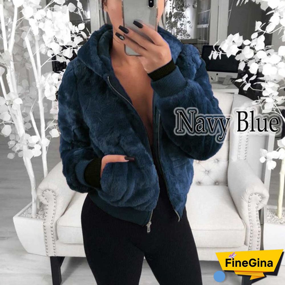 Winter Women Warm Hooded Coat Ladies Warm Plush Hooded Women Faux Fur Coat Winter Warm Zipper Jacket Plus Coat