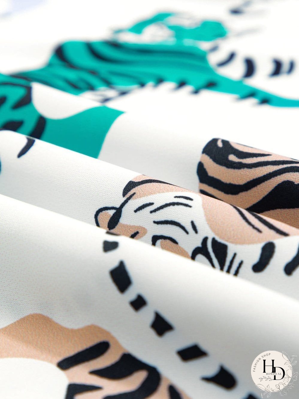 White Background Tiger Print Blouse