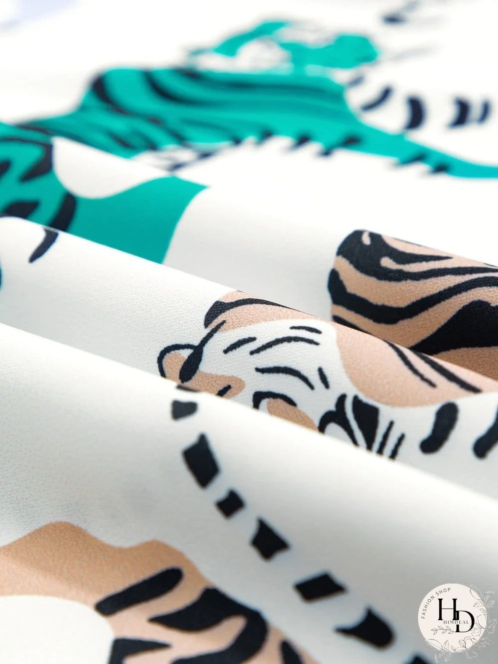 White Background Tiger Print Blouse