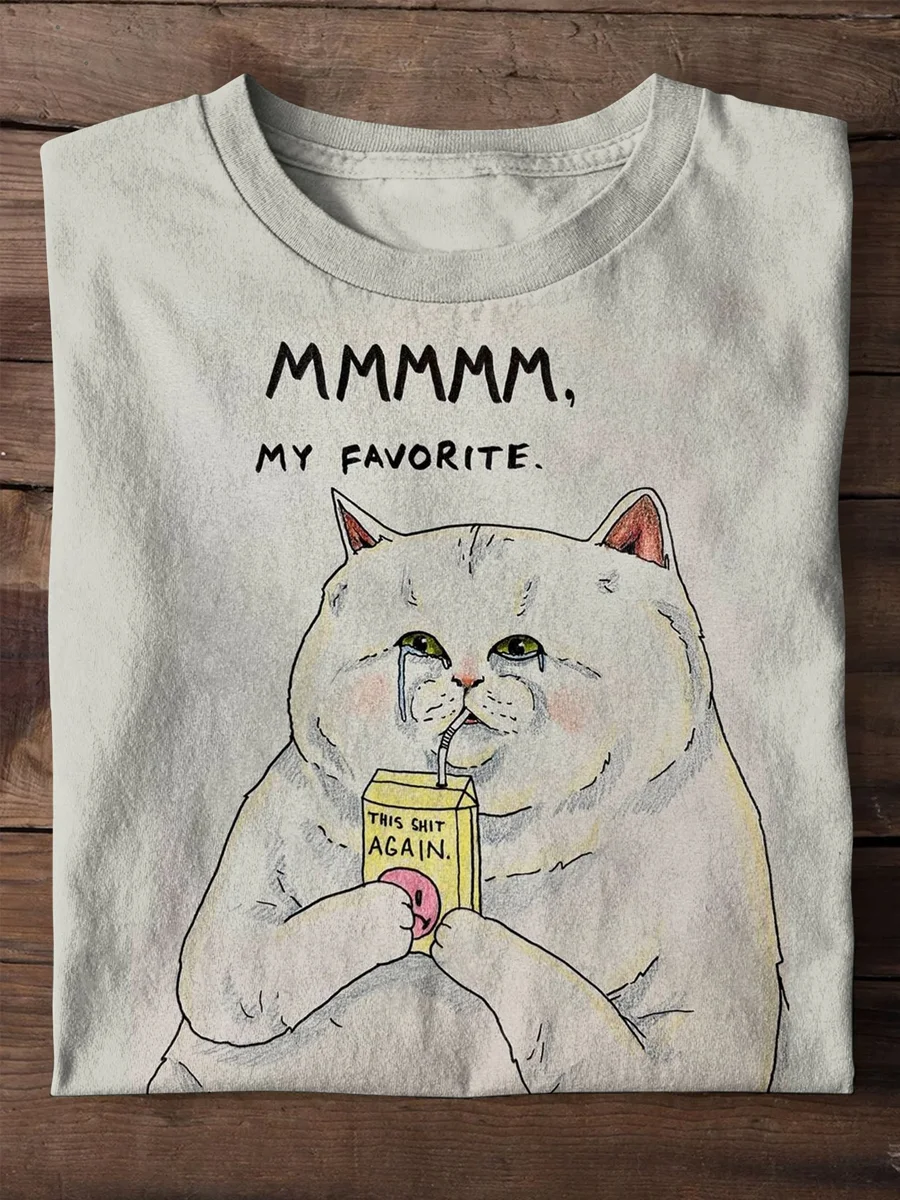 Eagerlys Funny Cat This Shit Again Art Print Casaul Short Sleeve T-shirt Eagerlys