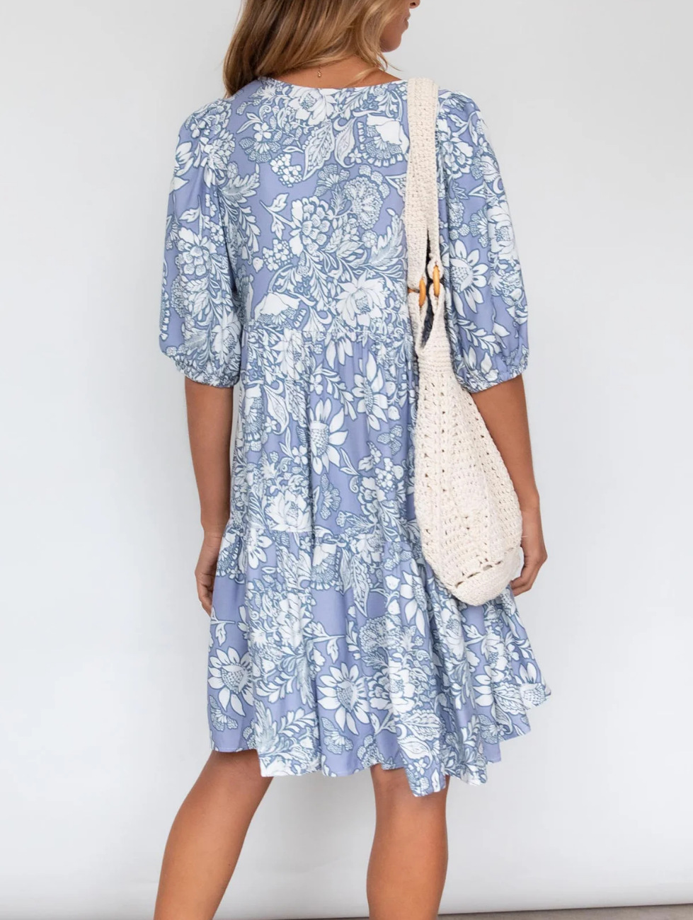 Vintage V-Neck Short Sleeve Mini Dress-vocosishoes