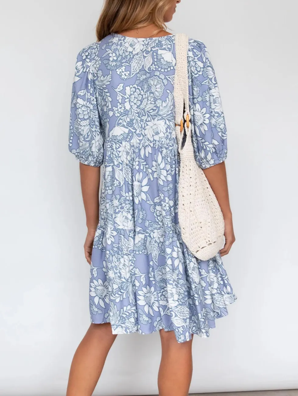 Vintage V-Neck Short Sleeve Mini Dress-vocosishoes