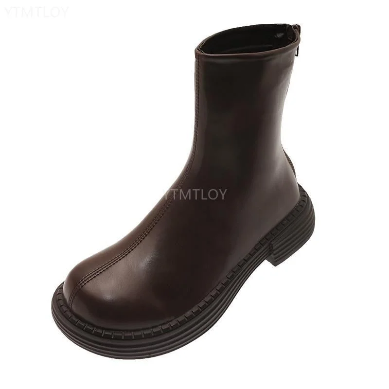 Rock Shoes Woman Lady Boots Platform Round Toe Luxury Designer 2022 Autumn Rubber Fashion Ytmtloy Zipper Botines De Mujer