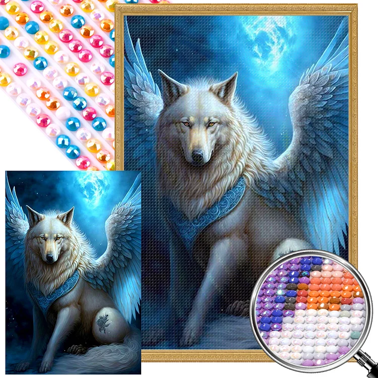 White Wolf With Wings 40*60CM (Canvas) AB Round Drill Diamond Painting gbfke