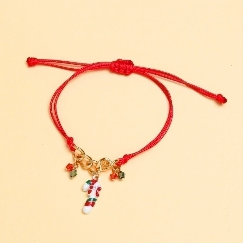 Vintage Style Romantic Artistic Christmas Socks Plaid Alloy Polyester Metal Stoving Varnish Braid Metal Christmas Couple Bracelets