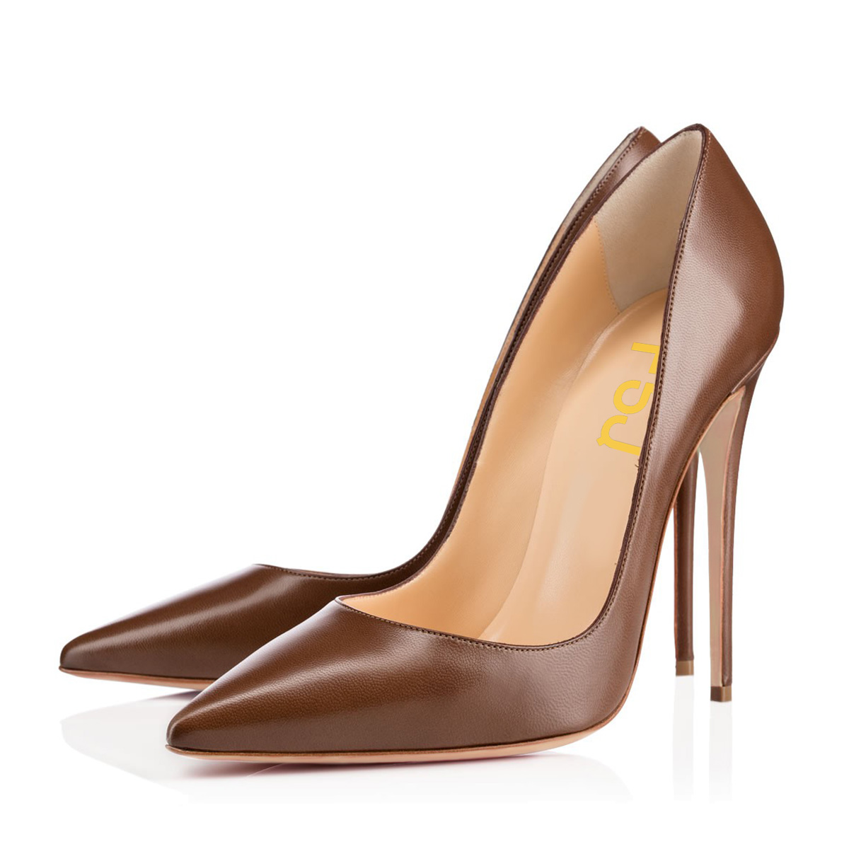 Brown Vegan Leather Pointed Toe Stiletto Heel Pumps for Women Nicepairs