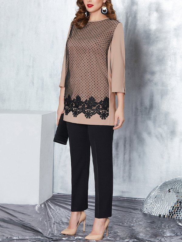 Round Neck Long Sleeve Trousers Suit