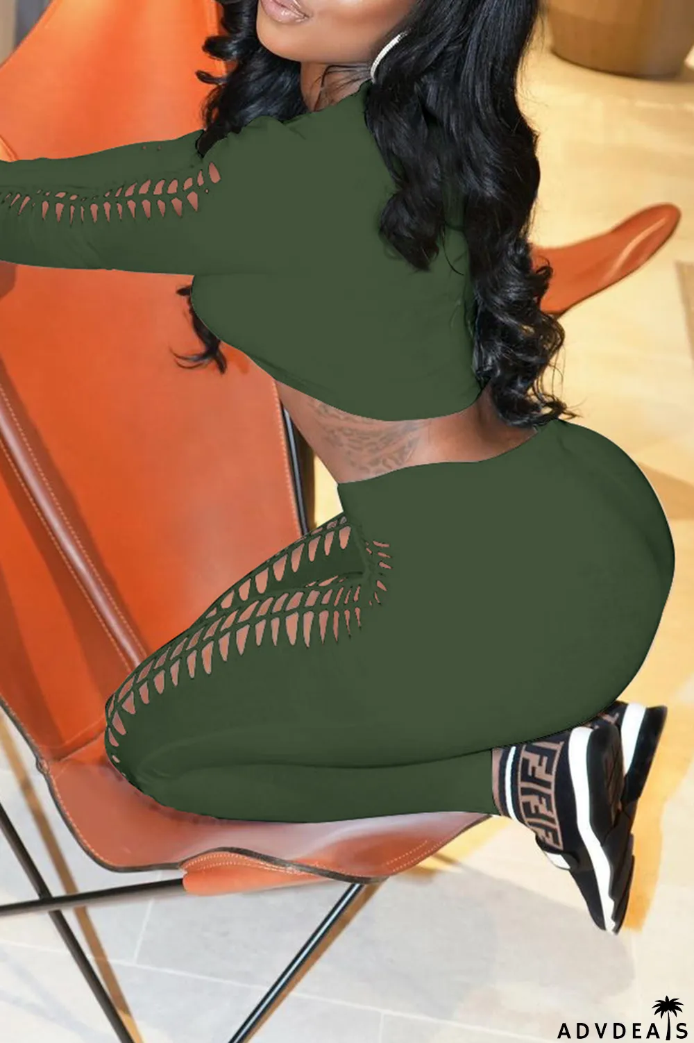 Color Blue Sexy Solid Ripped O Neck Long Sleeve Two Pieces