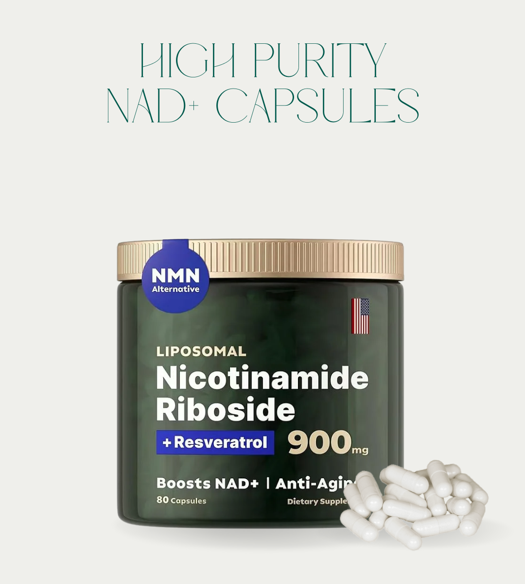 High Purity NAD+ Supplement 80 Capsules for Anti-Agin, Energy, Focus 
