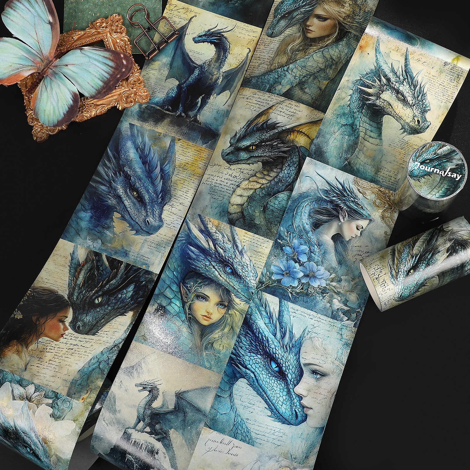 와시 테이프 - 80mm*200cm 빈티지 드래곤 걸 캐릭터