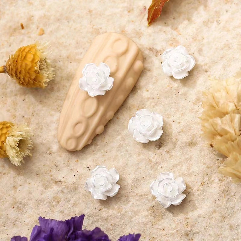 New Manicure Camellia Pearl Paint White Aurora Petal Size Rose Resin Flower Nail Decoration