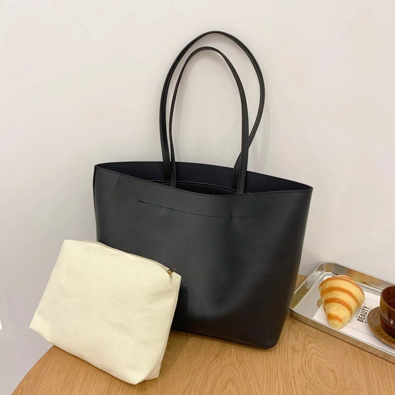 PU Leather Shoulder Women's Bag Totes Solid Simple Fashion Shopper Bag Large Capacity Female Luxury Designer Shopping Handbag