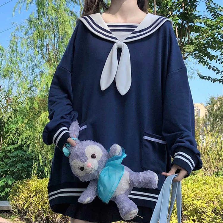 Sweet Loose Sailor Collar Sweatshirt - Modakawa Modakawa