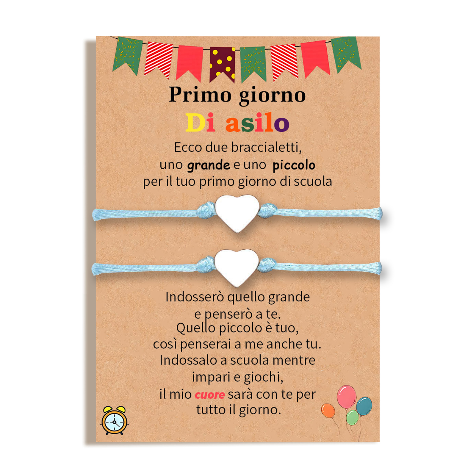 2PCS Braccialetto cuore regorabile regalo per bambina con carta