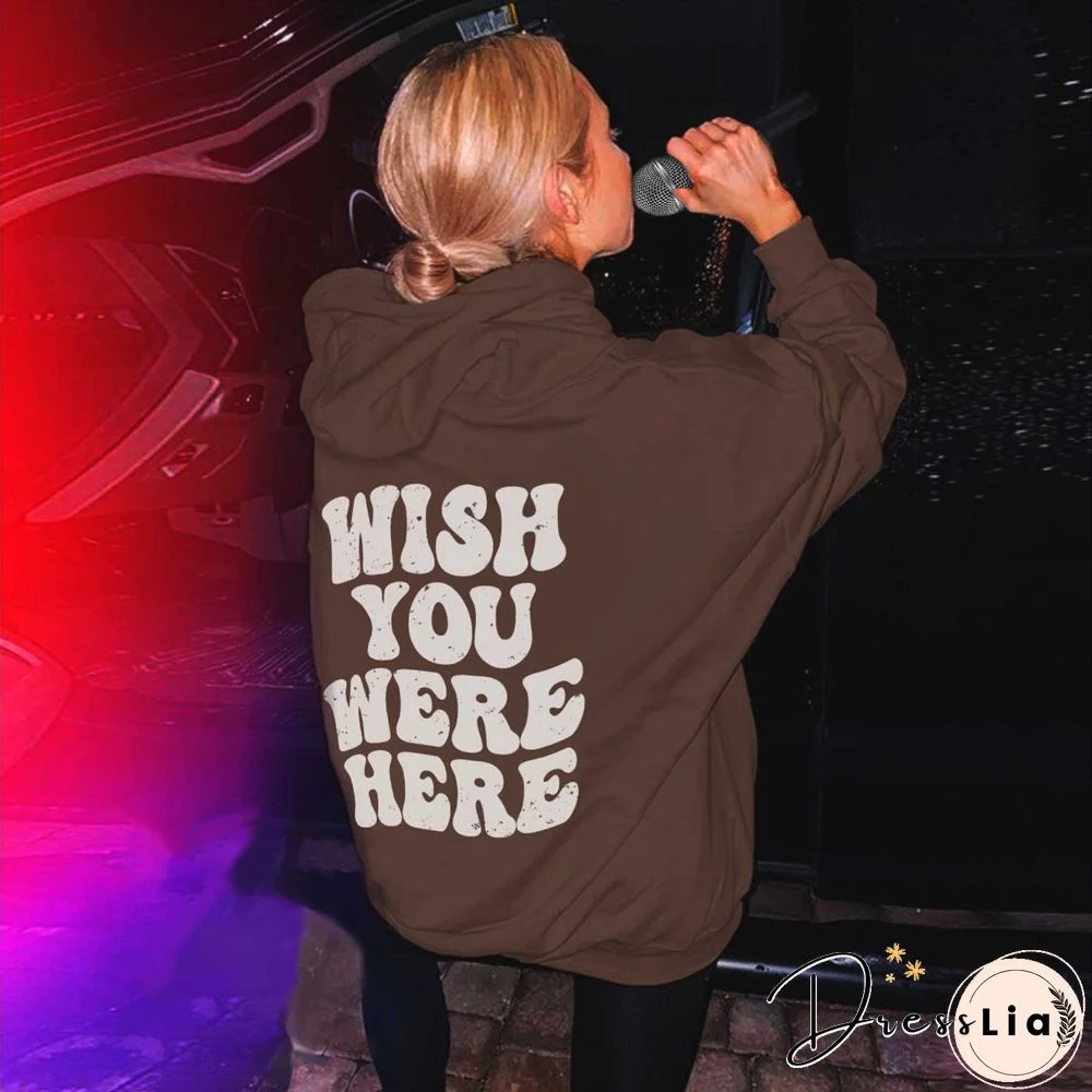 Wish You Were Here Print Women's Casual Hoodie