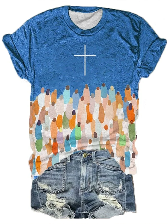 Women'sFaith Respect Jesus Cross Print T-Shirt