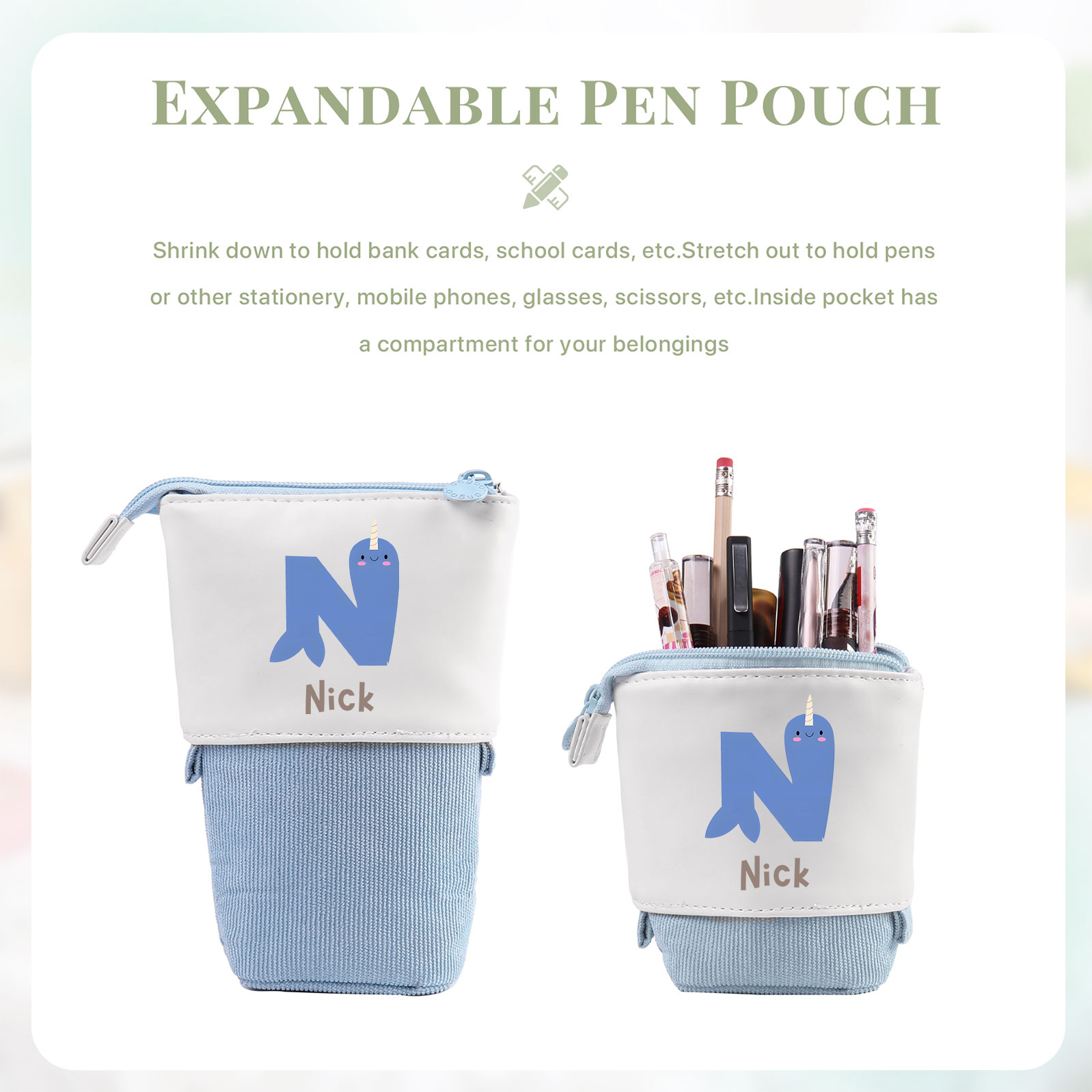 Personalised Pencil Case Custom Name & Letter Animals Pen Pouch Back To School Gift for Kids-Jessemade AU