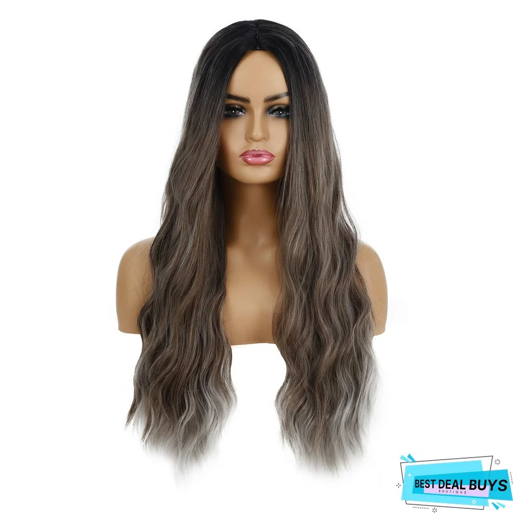 Foreign Trade Long Curly Hair with Wavy Hair Caps For Women's Chemical Fiber Hair Caps