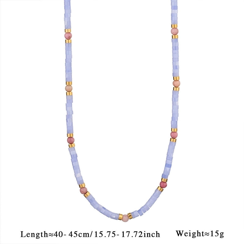 Casual Elegant Lady Geometric 304 Stainless Steel Natural Stone Natural Stone Beaded Chain Necklace In Bulk