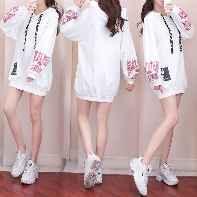 Women Autumn Sweatshirt Femme Long Sleeve Cute Hooded Pullover Tops Blouse Letter Print Hoodies Cute Plus Size Hoodies Females