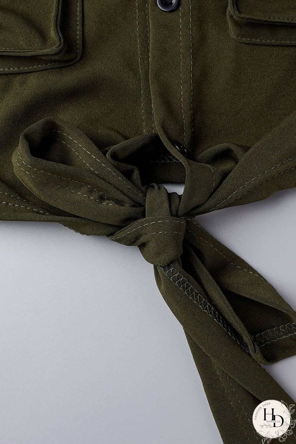 Khaki Casual Solid Bandage Patchwork Pocket Buckle Turndown Collar Short Sleeve Two Pieces