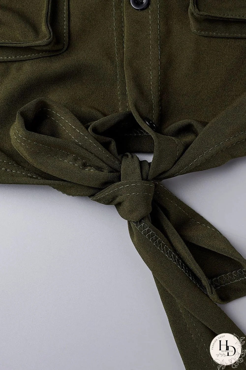 Khaki Casual Solid Bandage Patchwork Pocket Buckle Turndown Collar Short Sleeve Two Pieces