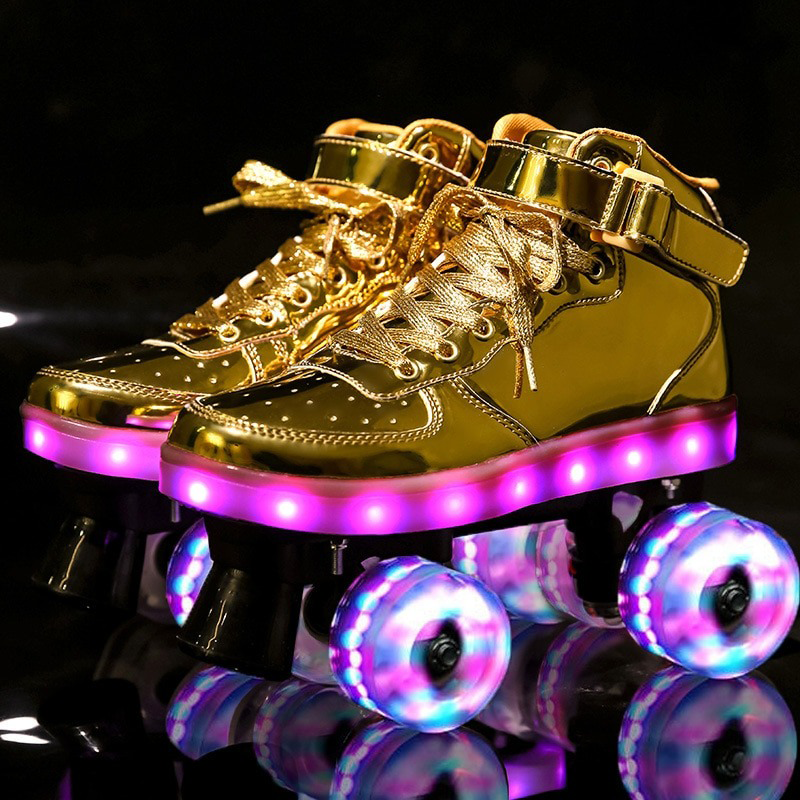 Quad Wheels Roller Skates - 7 LED Colors Sneakers