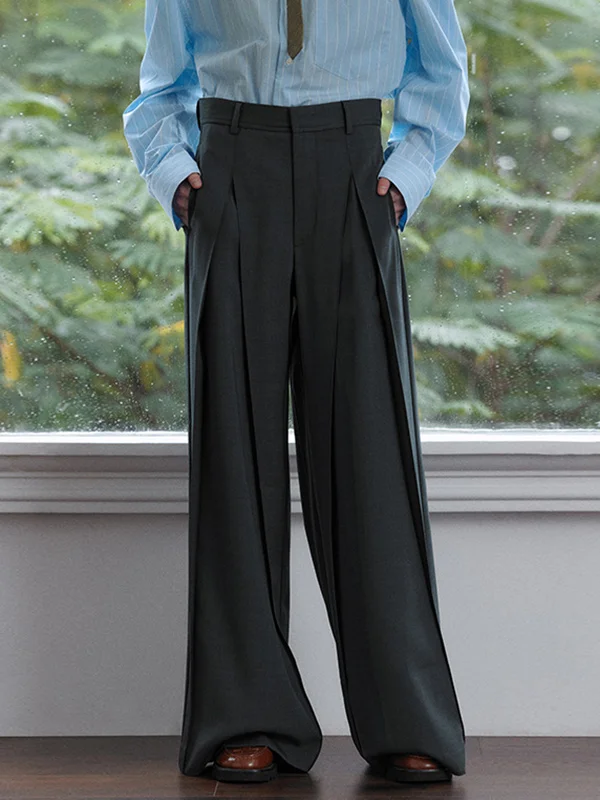 Wide Leg Pleated Pure Color Casual Pants Bottoms Trousers