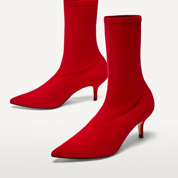 Red Stiletto Heels Pointy Toe Ankle Booties |FSJ Shoes