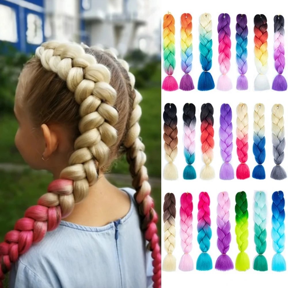 24 Inch Single Ombre Color Glowing Twist Jumbo Braiding Synthetic Hair Extension-elleschic