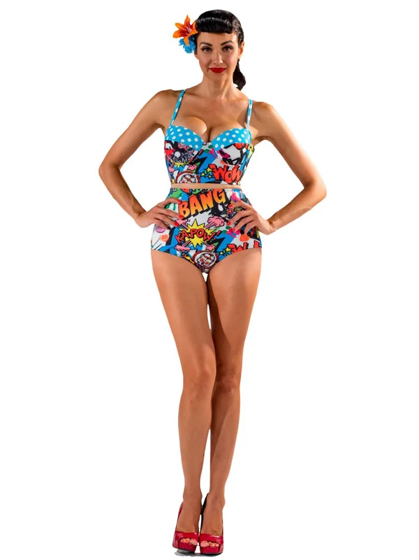 Comic Book Print Underwired Bralette High-Waisted Slim Bikini Swimwear