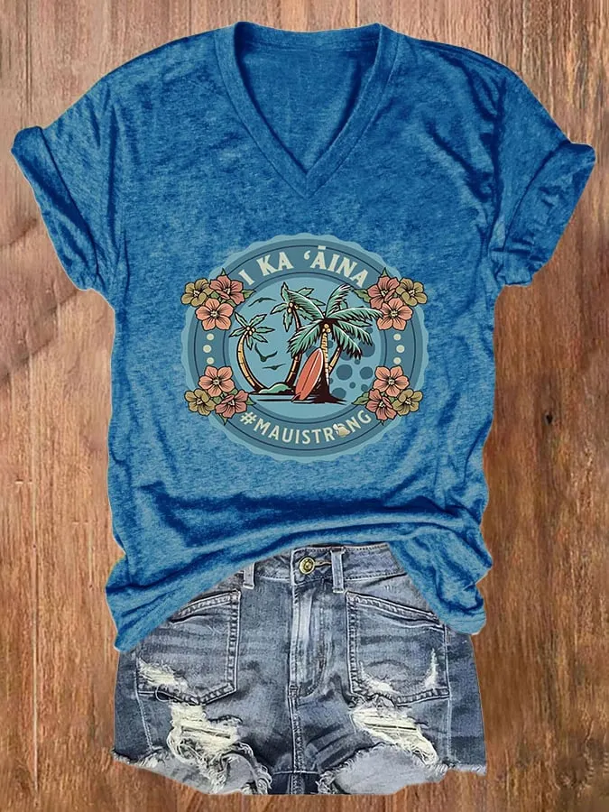 Women's Casual I K 'Aina Maui Strong Print Short Sleeve T-Shirt