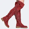 Women's Vintage Tassel Solid Low Heel Thigh High Boots