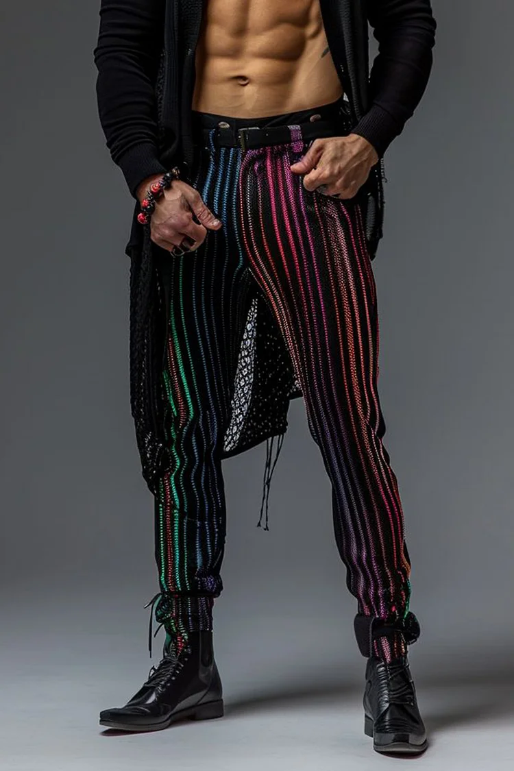 Rainbow Stripe Print Slim Fit Pants
