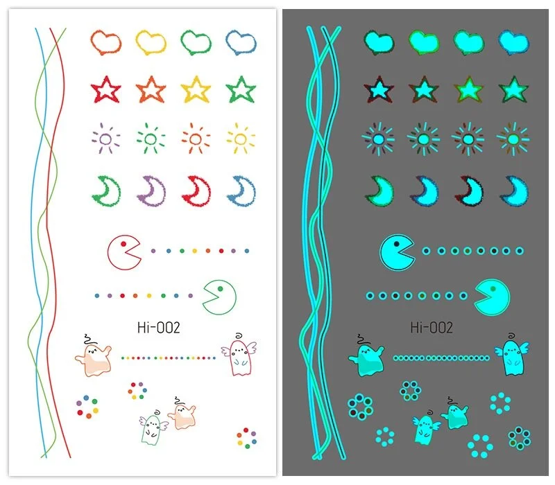 15 kinds Cute Small Blue Light Luminous Temporary Tattoo Face Hand Sticker Party Disposable Noctilucent tatouage temporaire