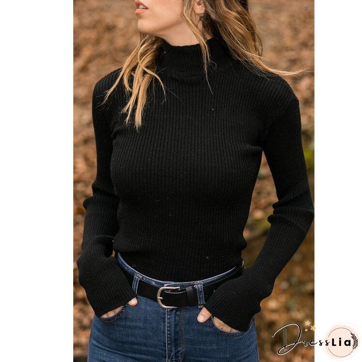 Thanksgiving Gift Autumn And Winter New Knitting Turtleneck Long Sleeve Slim Women's Sweaters Fashion Casual All-Match Solid Ladies Sweaters