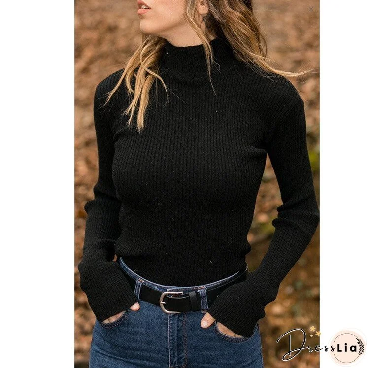Thanksgiving Gift Autumn And Winter New Knitting Turtleneck Long Sleeve Slim Women's Sweaters Fashion Casual All-Match Solid Ladies Sweaters