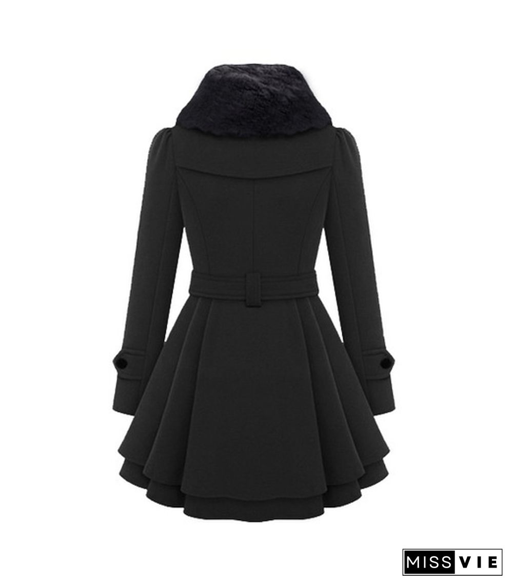 Winter Coat Womens Wool Blend Jacket Warm Lady Fur Collar Peacoat Woolen Jackets Plus Size