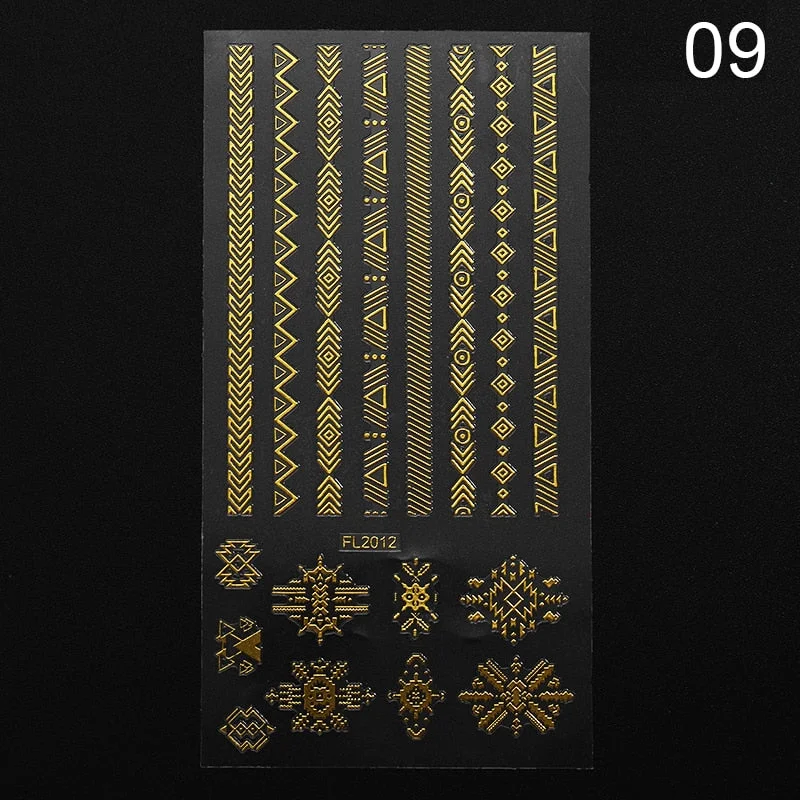 1PC Gold Black White Linear Nail Sticker Mix Pattern Transfer Various 3D Adhesive Decals Nail Decoration DIY Design