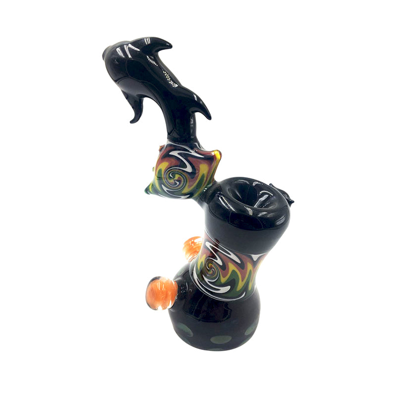 Dolphin Design Wigwag Pattern Glass Bubbler Hand Pipe for Smoking