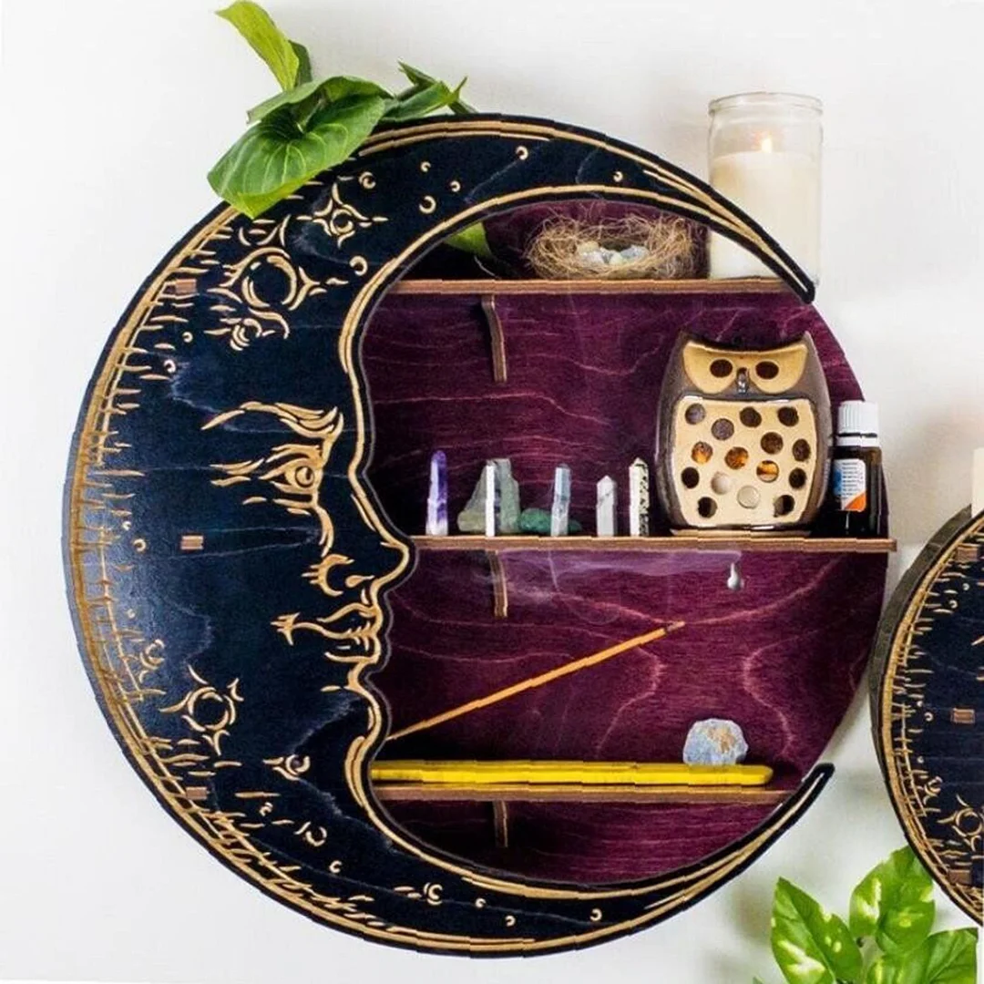 Crystal moon stand and wood carving wall stand
