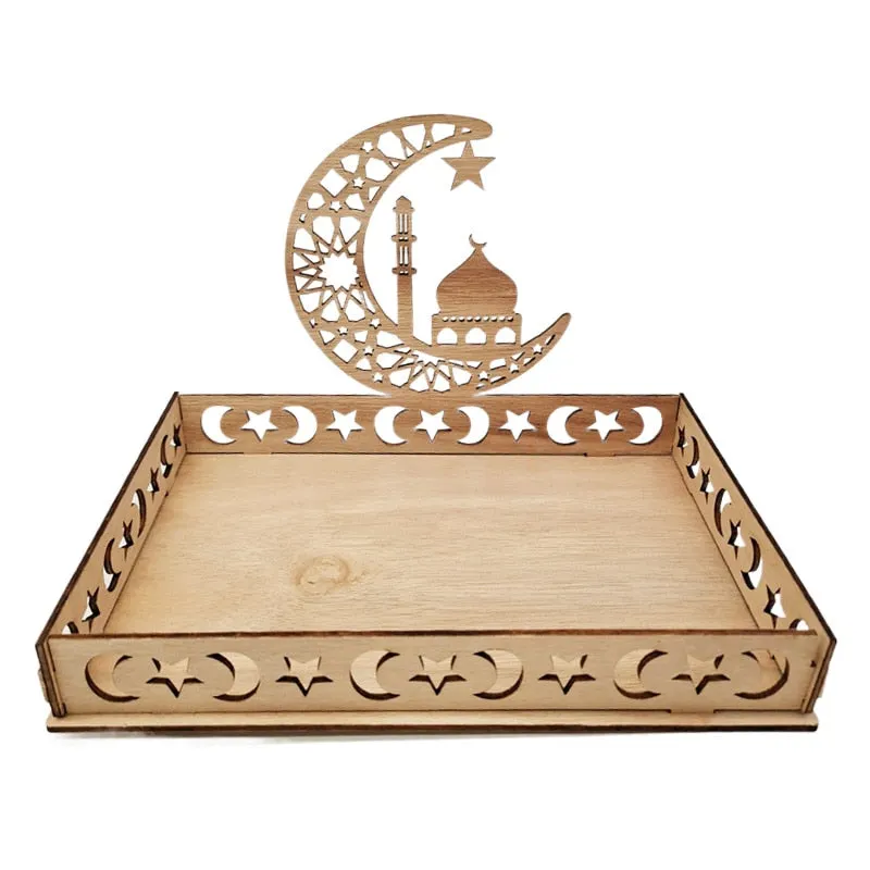 Eid Mubarak Wooden Food Tray Ornament Islamic Muslim Party Decoration for Home 2022 Ramadan Kareem Gifts Eid Al Adha Supplies