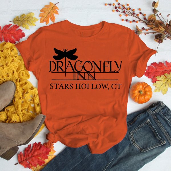 Cool Dragonfly Inn Stars Hollow Ct Print T-shirt For Women Summer Fashion Casual T-shirts Short Sleeve Creative Personalized Tops - Life is Beautiful for You - SheChoic