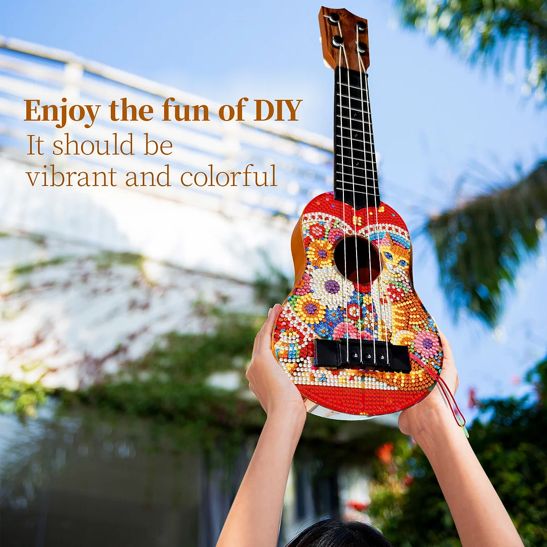 DIY Wooden Guitar Diamond Art Ornament Unique Unique Gifts for Musicians (Cat)