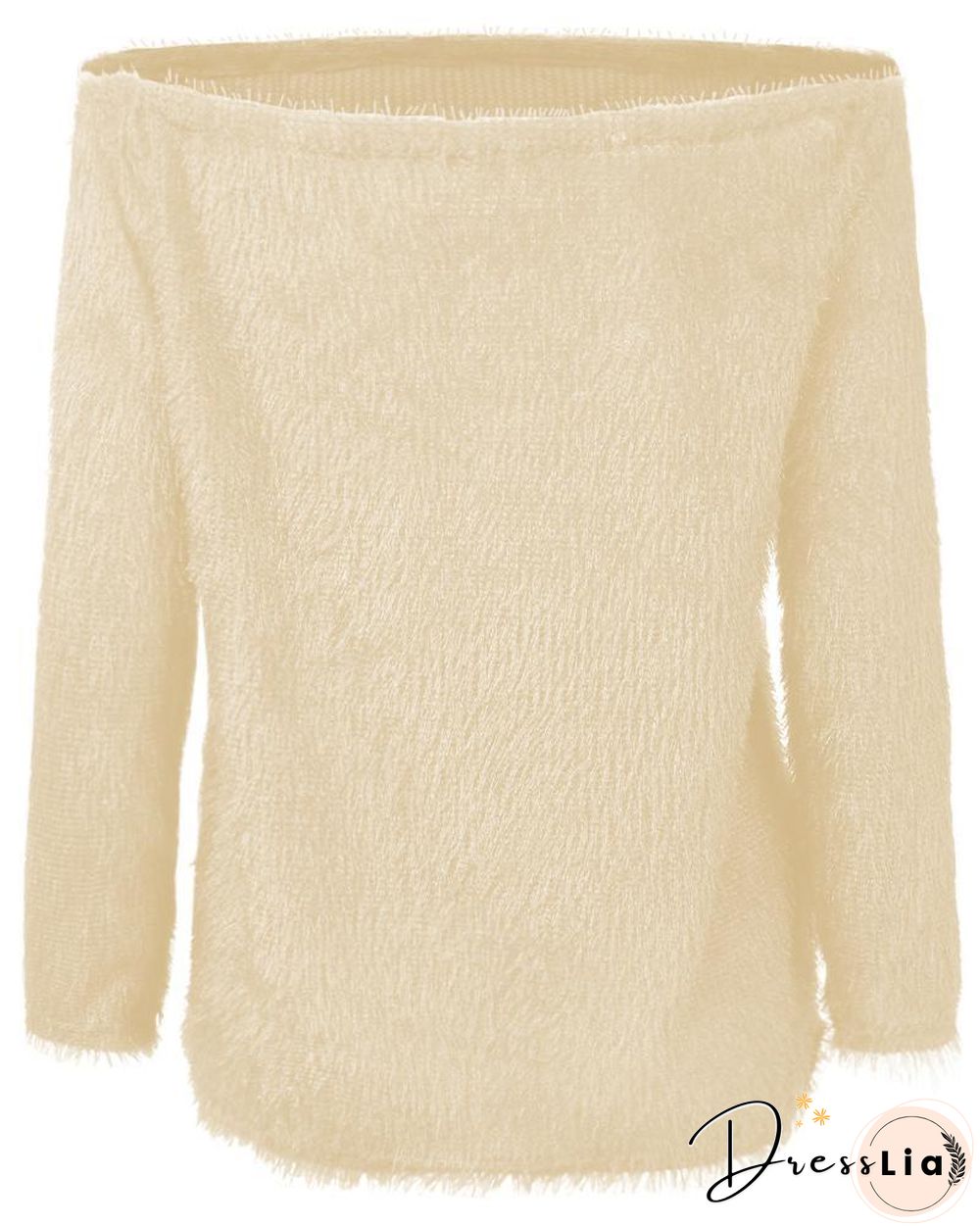 Off Shoulder Fluffy Long Sleeve Sweater P13606
