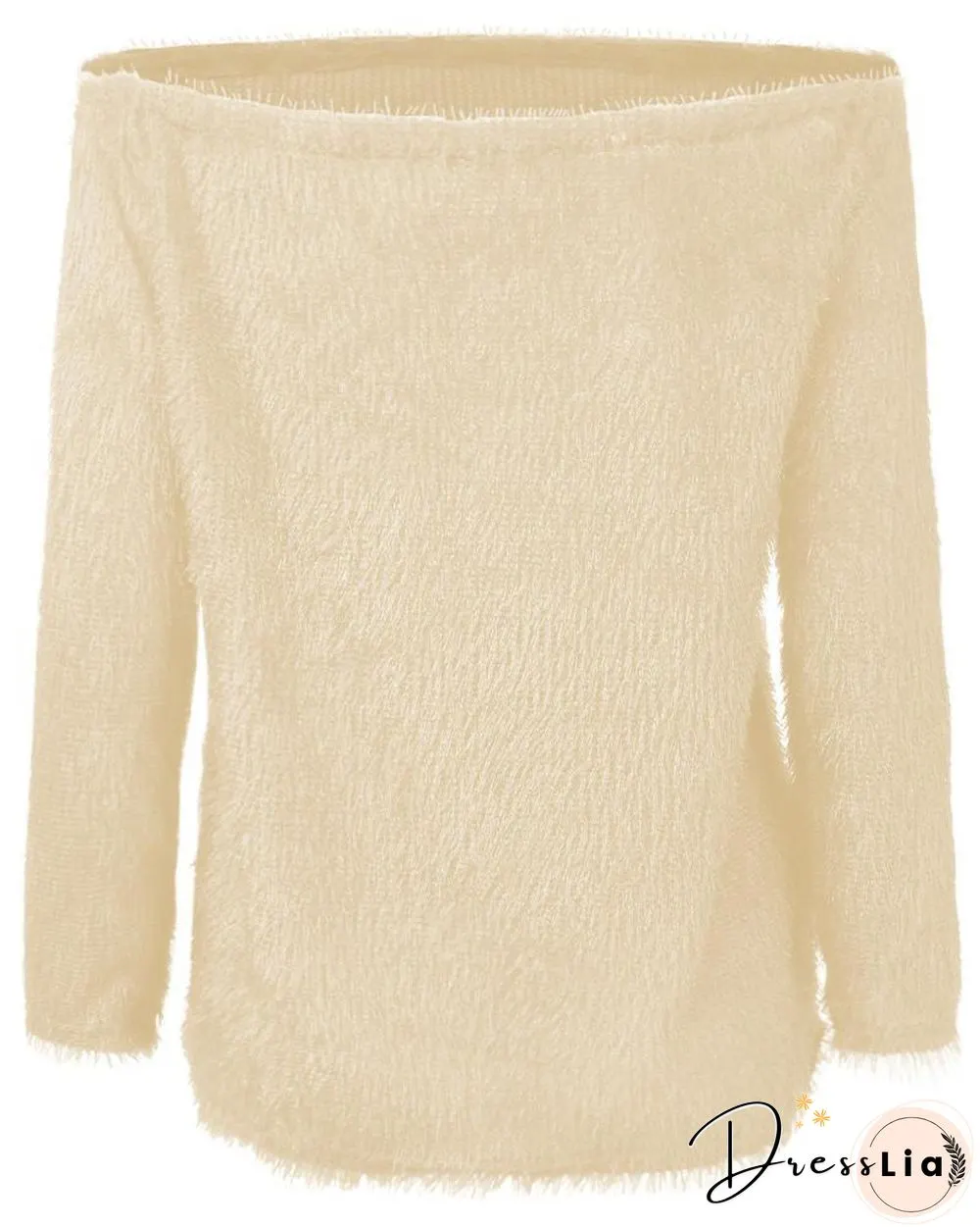 Off Shoulder Fluffy Long Sleeve Sweater P13606