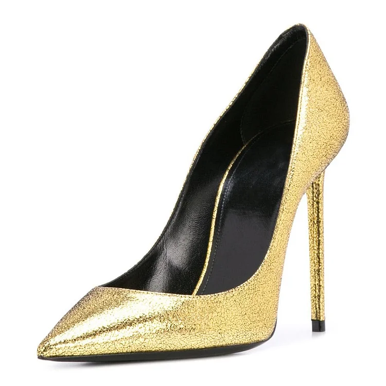 Gold Pointed Toe Stiletto Heels Pumps for Women |FSJ Shoes