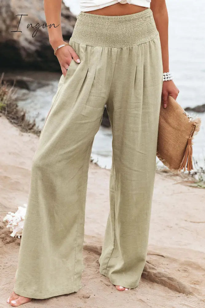 Ingvn - Casual Solid Patchwork Straight High Waist Color Bottoms(8 Colors) Khaki / S Bottoms/Pants